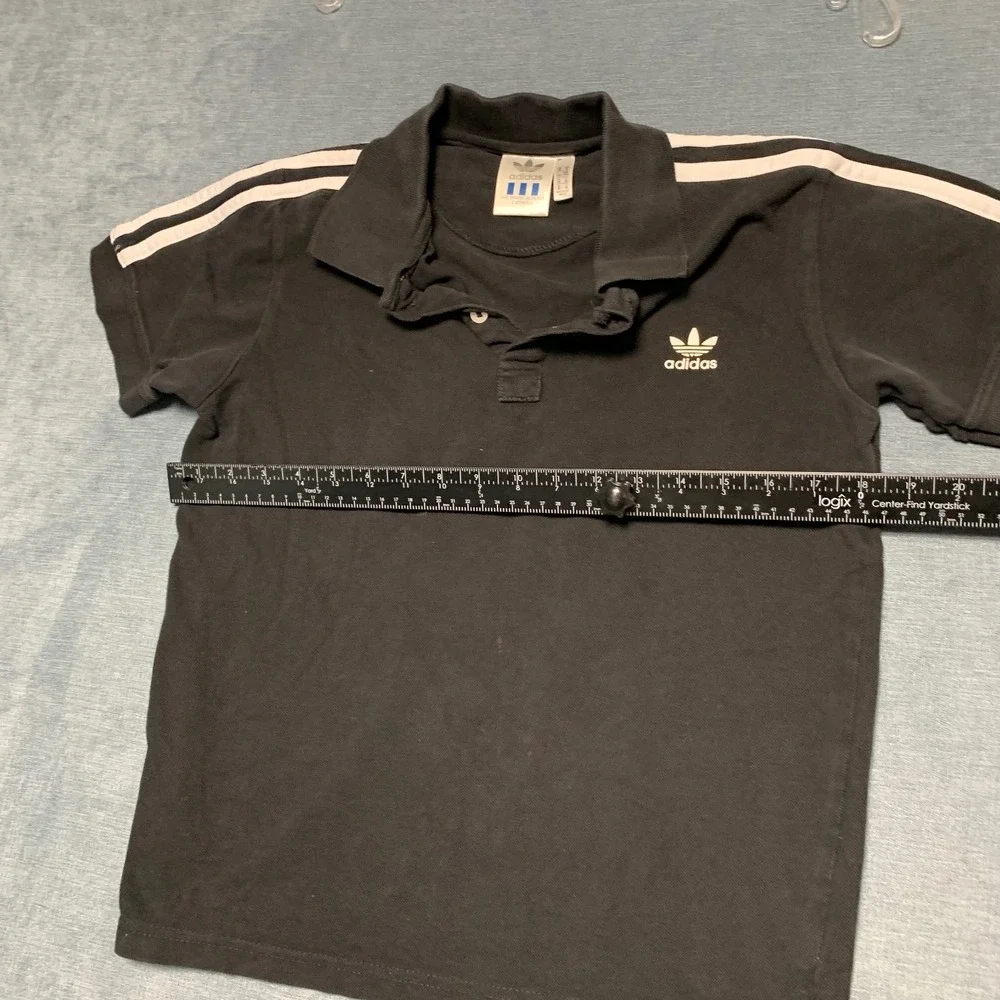 Adidas Polo Shirt Mens Medium Black 3 Stripes Golf Tennis Performance Side Slit